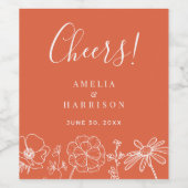 Cheers Verona Sunset Elegant Orange Blumenhochzeit Weinetikett (Einzelnes Label)