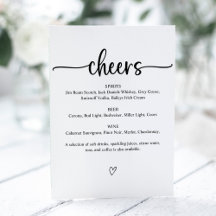 Cheers Wedding Bar Sign Menu
