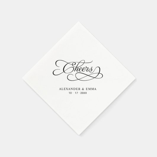 Cheers Wedding Black & White Elegante Kalligraphie Serviette (Ecke)