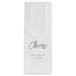 CHEERS Wedding DATE Couple NAMES Modern Minimalist Geschenktüte Für Weinflaschen