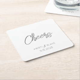 CHEERS Wedding DATE Couple NAMES Modern Minimalist Rechteckiger Pappuntersetzer