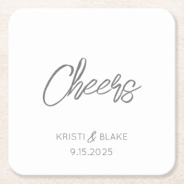 CHEERS Wedding DATE Couple NAMES Modern Minimalist Rechteckiger Pappuntersetzer