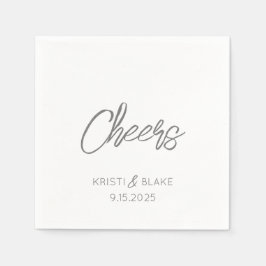 CHEERS Wedding DATE Couple NAMES Modern Minimalist Serviette
