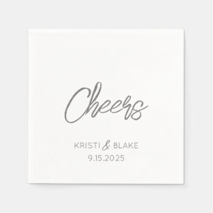CHEERS Wedding DATE Couple NAMES Modern Minimalist Serviette
