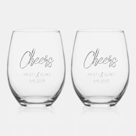 CHEERS Wedding DATE Couple NAMES Modern Minimalist Weinglas Ohne Stiel