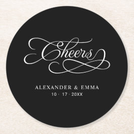 Cheers Wedding Elegant Calligraphy Black Runder Pappuntersetzer
