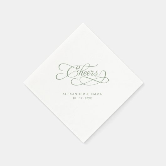 Cheers Wedding Sage Green Elegant Calligraphy Serviette (Ecke)