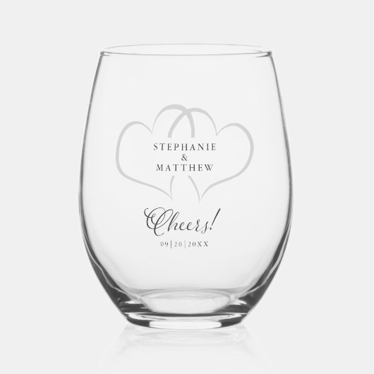 Cheers Wedding Verlobung Hörnamen Datum benutzerde Weinglas Ohne Stiel (Vorderseite)