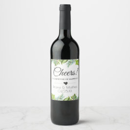 Cheers Wedding Wine Label | Tropische Blätter Weinetikett