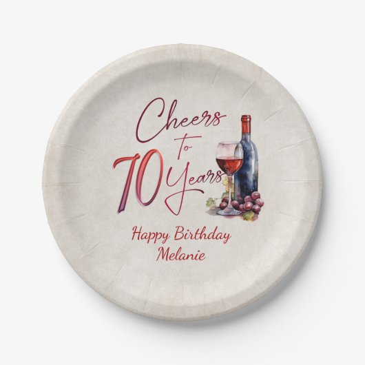 Cheers Wein 70. Geburtstag Pappteller (Vorderseite)