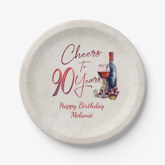 Cheers Wein 90. Geburtstag Pappteller (Vorderseite)