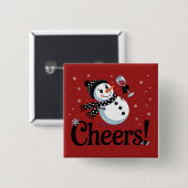 Cheers Wein Weihnachten Schneemann Weihnachten Wei Button (Vorne & Hinten)