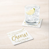 Cheers White and Gold Foil String Lights Rechteckiger Pappuntersetzer (Vor Ort)