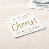 Cheers White and Gold Foil String Lights Rechteckiger Pappuntersetzer (angewinkelt)