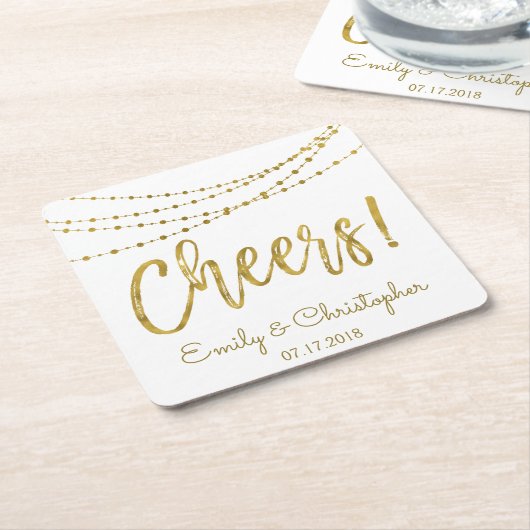 Cheers White and Gold Foil String Lights Rechteckiger Pappuntersetzer (angewinkelt)