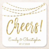 Cheers White and Gold Foil String Lights Rechteckiger Pappuntersetzer (Vorderseite)