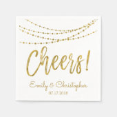 Cheers White and Gold Foil String Lights Serviette (Vorderseite)