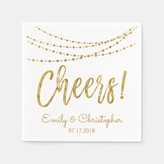 Cheers White and Gold Foil String Lights Serviette (Vorderseite)