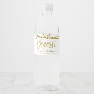 Cheers White and Gold Foil String Lights Wasserflaschenetikett