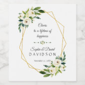 Cheers White Green Floral Gold Rahmen Wedding Weinetikett (Einzelnes Label)