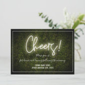 Cheers White Neon Boxwood Hochzeitsempfang Einladung (Stehend Vorderseite)