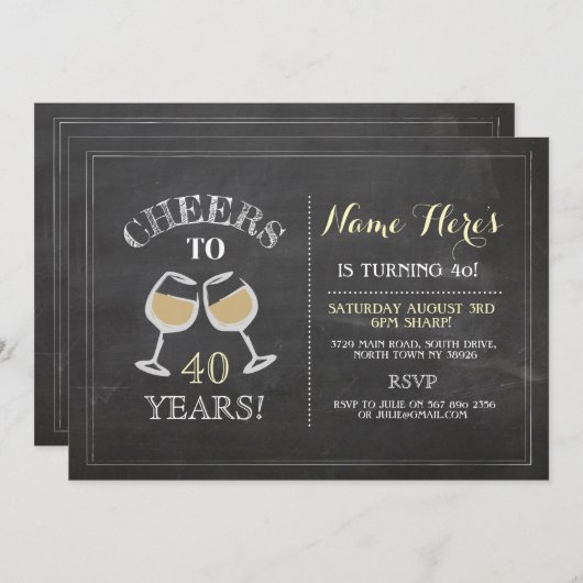 Cheers White Wine Birthday Drink Chalk Einladung (Vorne/Hinten)