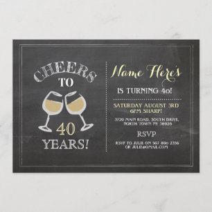 Cheers White Wine Birthday Drink Chalk Einladung