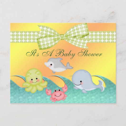 Cheery Baby Sea Creatures Babydusche Einladungspostkarte (Vorderseite)