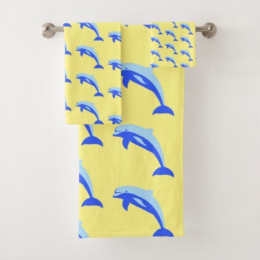Cheery Blue Jumping Dolphin Ocean Cartoon Badhandtuch Set (Insitu)