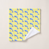 Cheery Blue Jumping Dolphin Ocean Cartoon Badhandtuch Set (Waschlappen)