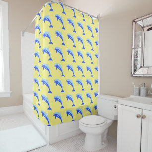 Cheery Blue Jumping Dolphin Ocean Cartoon Duschvorhang
