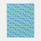 Cheery Blue Jumping Dolphin Ocean Cartoon Fleecedecke (Vorderseite)