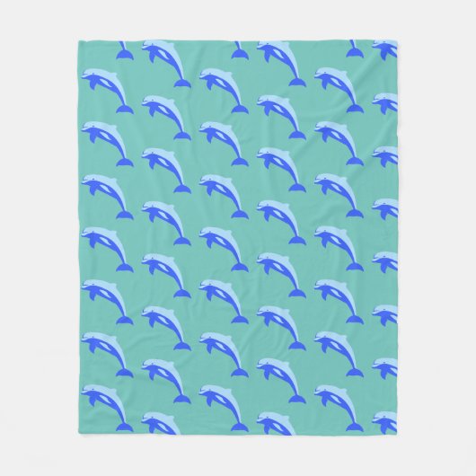 Cheery Blue Jumping Dolphin Ocean Cartoon Fleecedecke (Vorderseite)