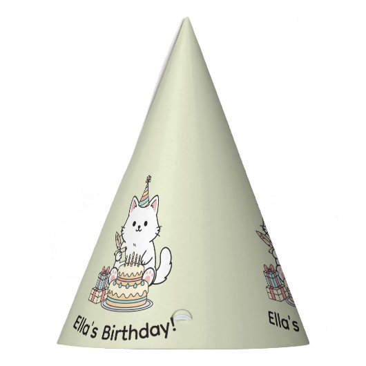 Cheery Cat Birthday Cake Customizable Design Partyhütchen (Links)
