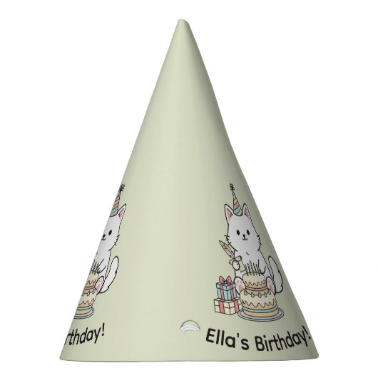 Cheery Cat Birthday Cake Customizable Design Partyhütchen (Rechts)