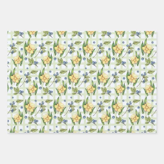 Cheery Daffodil Blume und Blueberries Geschenkpapier Set (Vorderseite 3)