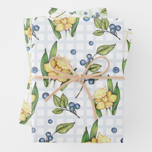 Cheery Daffodil Blume und Blueberries Geschenkpapier Set (Beispiel)