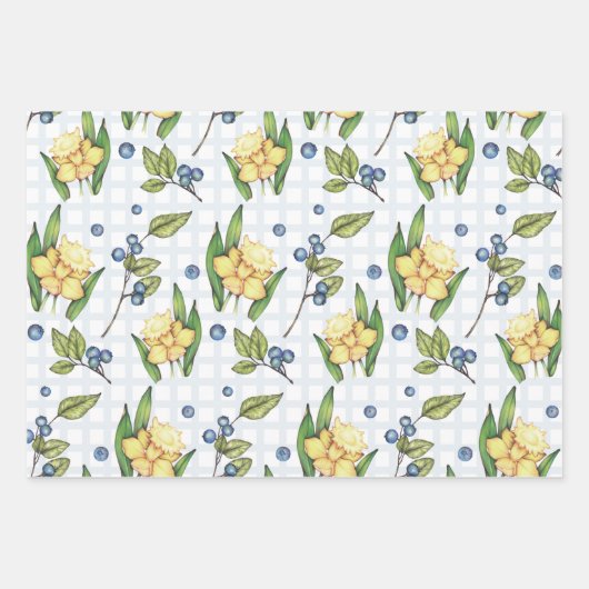 Cheery Daffodil Blume und Blueberries Geschenkpapier Set (Vorderseite)