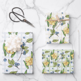 Cheery Daffodil Blume und Blueberries Geschenkpapier Set