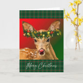 Cheery Fawn Karierte Weihnachtskarte Karte (Gelbe Blume)