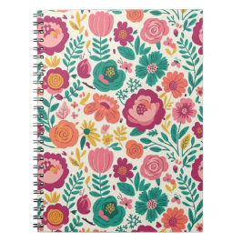 Cheery Folk Art Garden - Vibrant Pink & Teal Notizblock