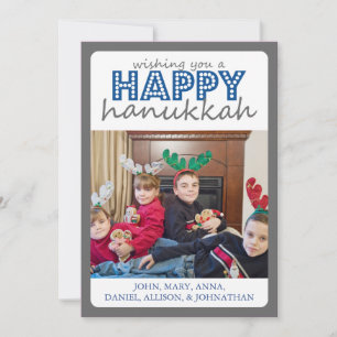 Cheery Happy Hanukkah Card (Gray / Blue) Feiertagskarte