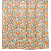 Cheery Orange Green Pink Retro Blume Muster Duschvorhang (Vorderseite)