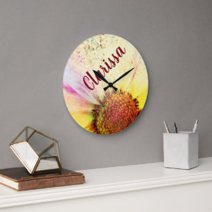 Cheery Pastel Sunflower  Große Wanduhr