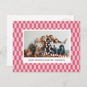 Cheery Pink Red Schachbretts Weihnachtskarte Feiertagspostkarte (Vorne/Hinten)