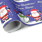 Cheery Santa Claus cartoon with snowman Christmas Geschenkpapier (Rolleneckpunkt)
