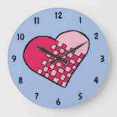 Cheery Tilted Woven Heart Doodle Große Wanduhr (Vorderseite)