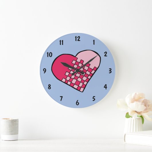 Cheery Tilted Woven Heart Doodle Große Wanduhr (Zuhause)