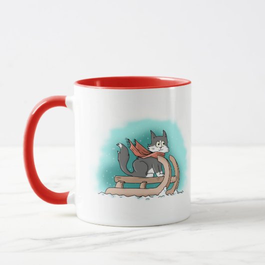 Cheery Winter Cartoon Cat Tasse (Links)