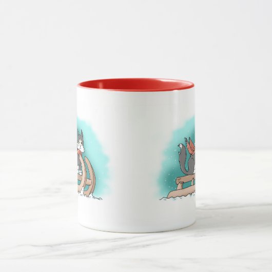 Cheery Winter Cartoon Cat Tasse (Zentrum)